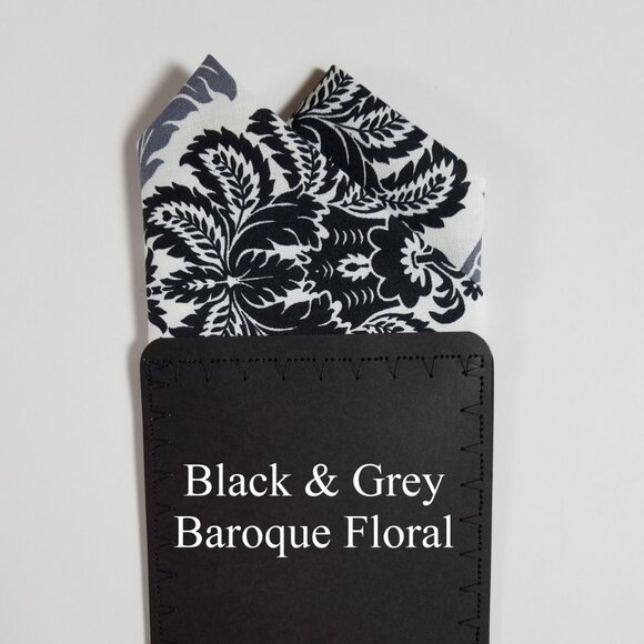 New - Black Floral Pre-Folded Pocket Square Handkerchief Insert - Picture 4 of 7